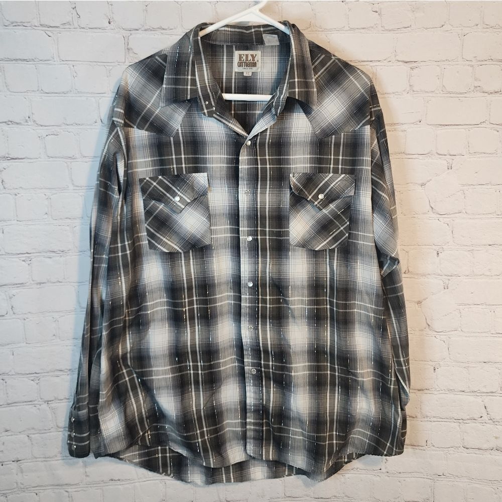 Men's Ely Cattleman longsleeve pearl snapped shirt, size XL